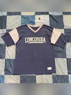 vtg 70s 80s concordia river forest football jersey t shirt navy collegiate XL